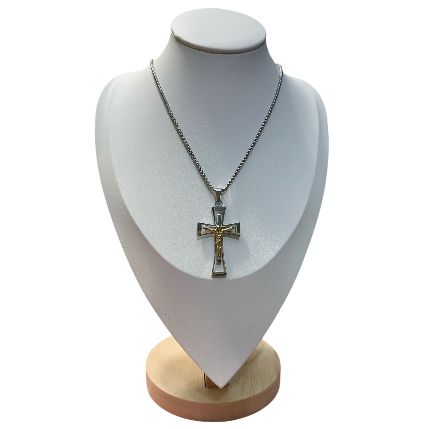 Collar Crucifijo con Cristo en Dos tonos