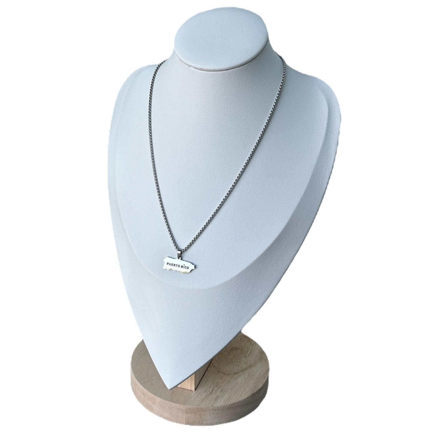 Collar Mapa de PR con nombre en Plateado