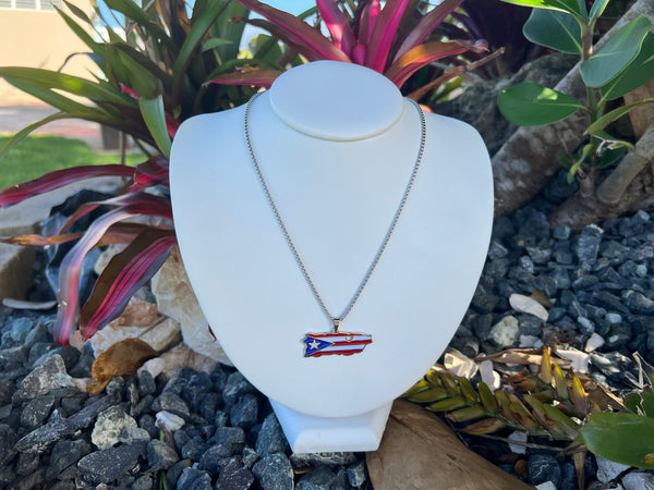 Collar Mapa de Puerto Rico Grande con Corazón