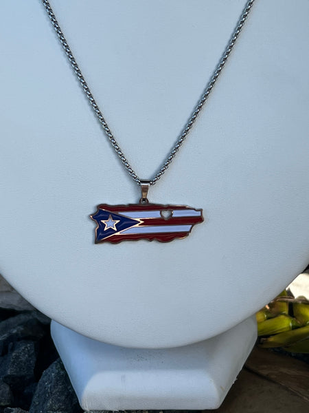 Collar Mapa de Puerto Rico Grande con Corazón